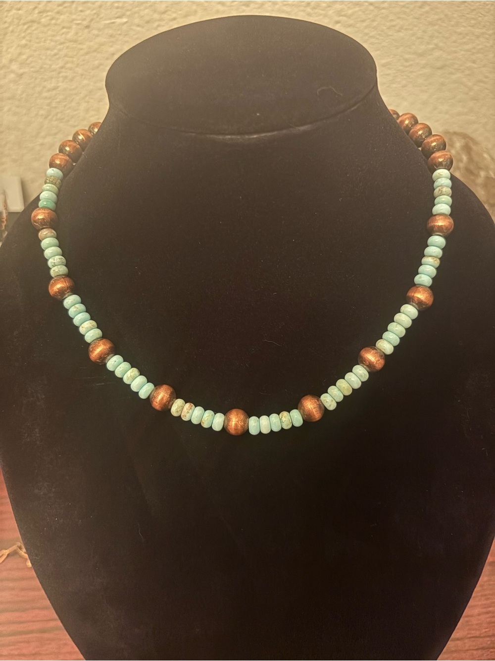 Kingman Turquoise and Navajo Pearls Copper Necklace
